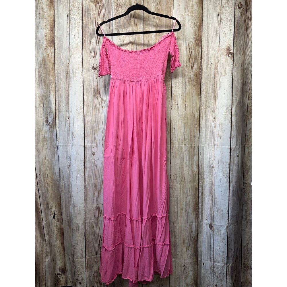 Fashion Nova Large Pink Laurel Off Shoulder Maxi Dress Wedding Brunch Summer - Picture 3 of 6